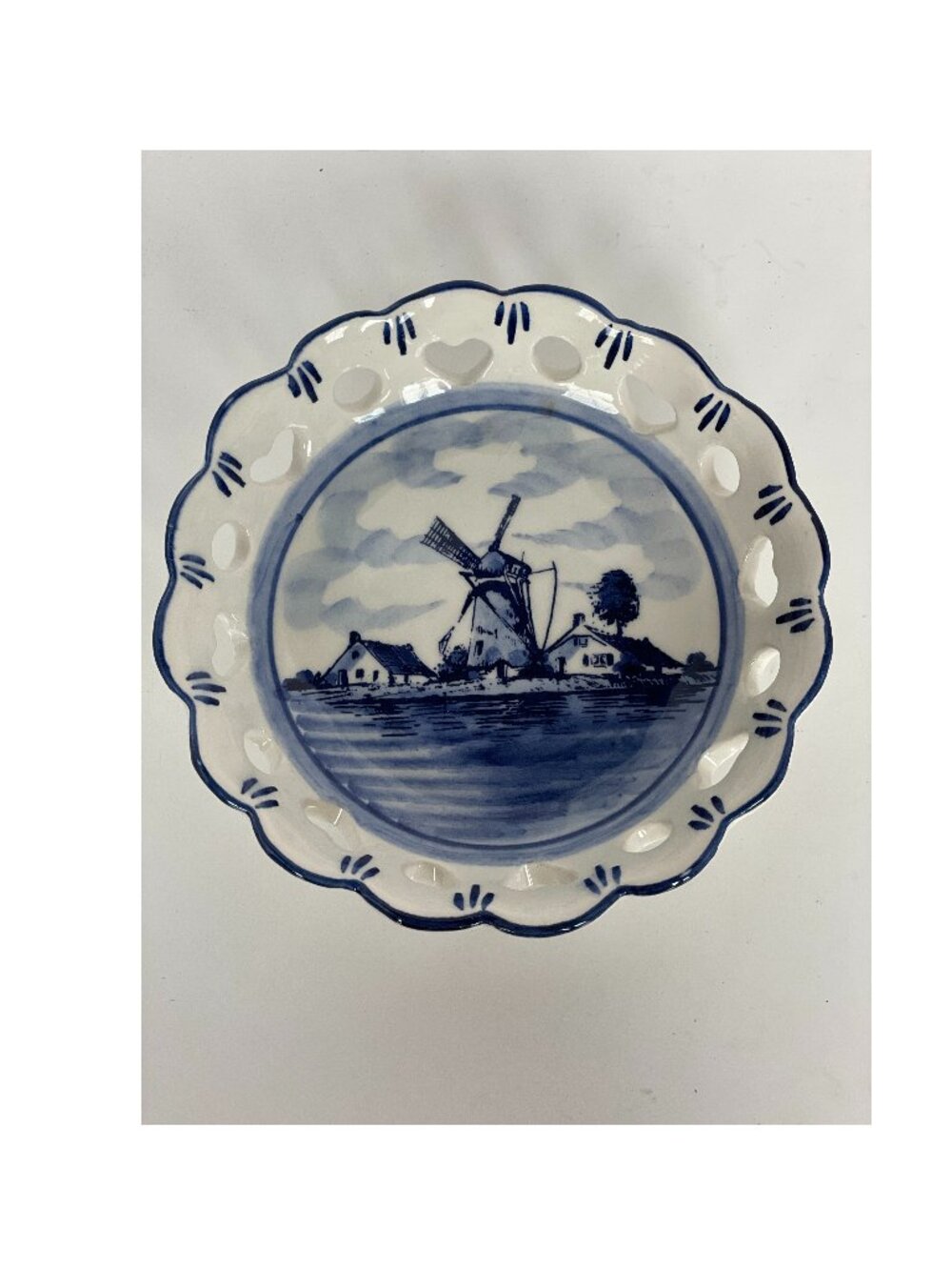 Vintage Delft Blue Holland Signed Cutout Bowl Dish